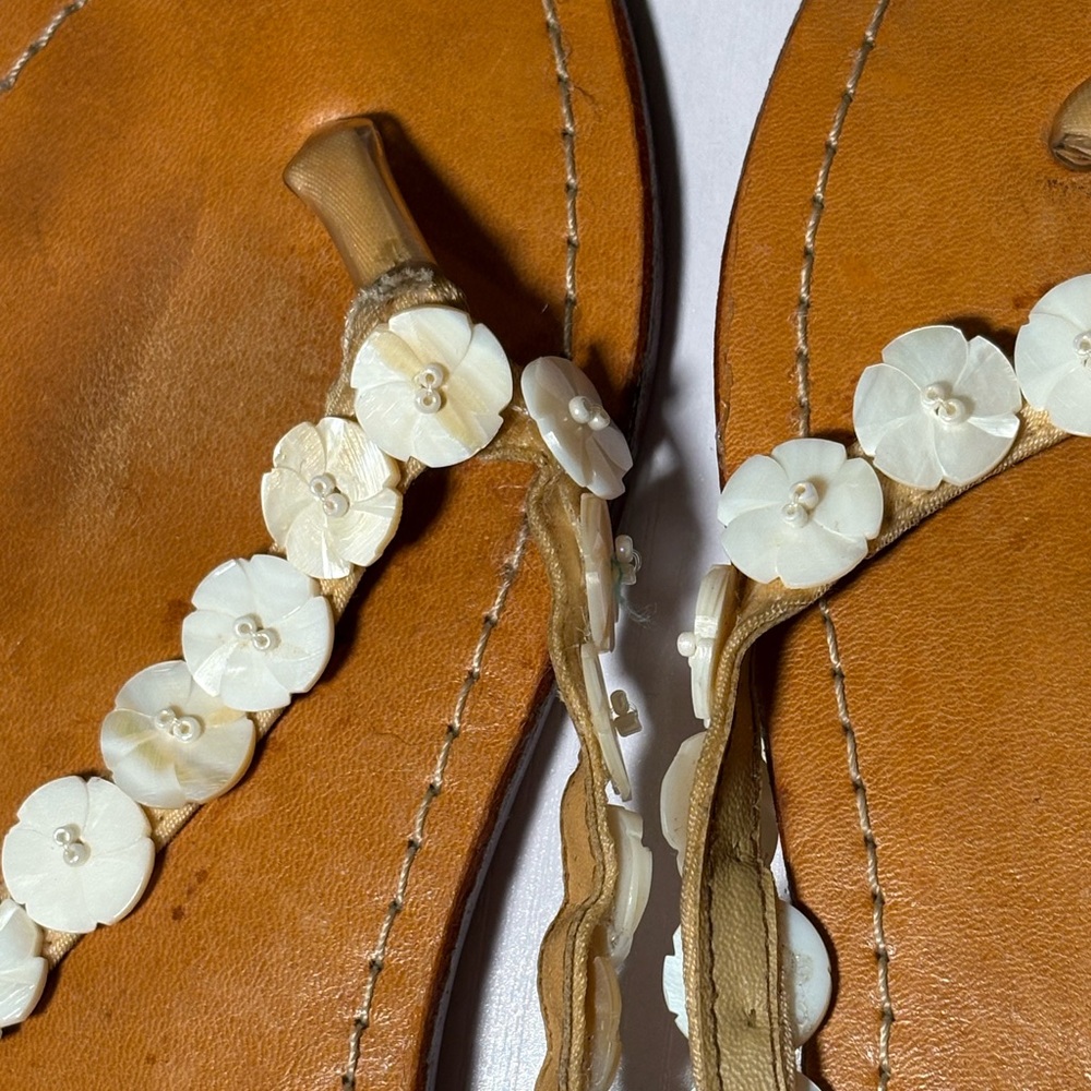 Elegant Tan Sandals with beaded Floral Accents